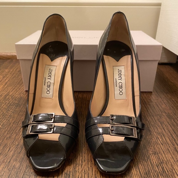 Jimmy Choo Pearlized Patent Steel Heels - Picture 1 of 6